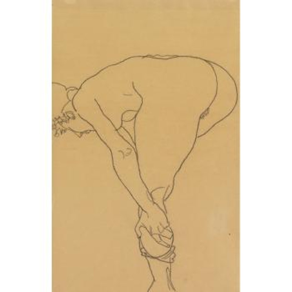 Stehender Weiblicher Akt, Strumpf Ausziehend (Standing Female Nude, Removing Her Stocking) by Egon Schiele
