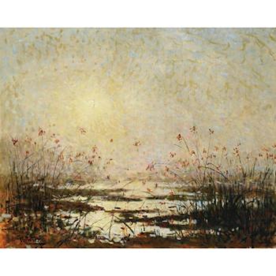 Coucher De Soleil Sur Le Marais Fleuri by Pierre Eugène Montezin