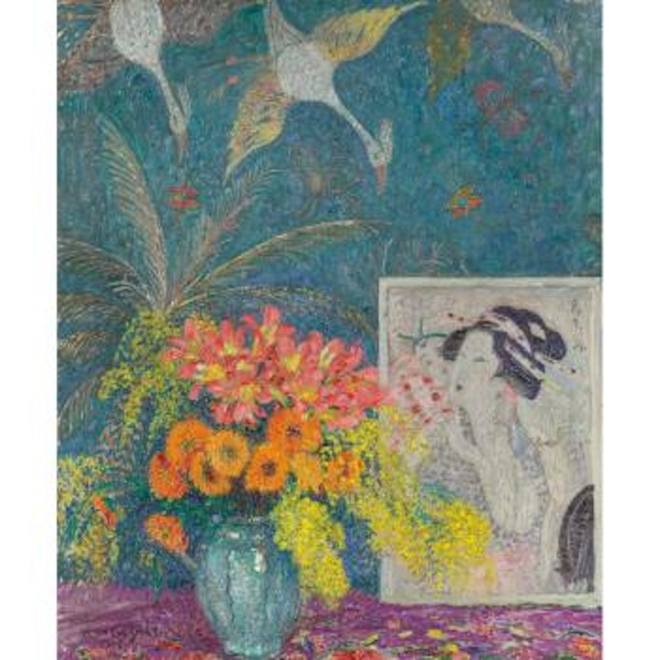 Nature Morte, Vase De Fleurs Et Gravure Sur Bois Japonaise by Leon de Smet