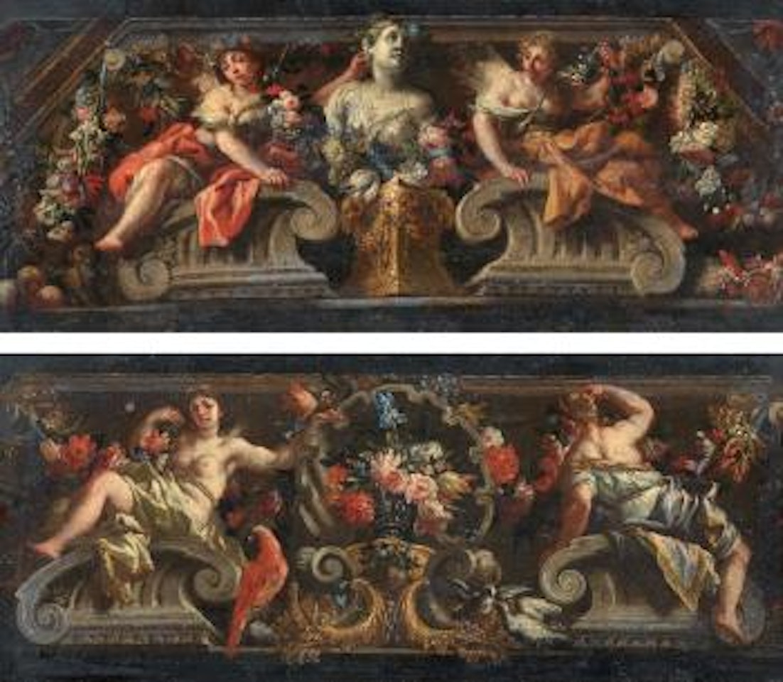 virtù con vaso di fiori su piedistallo by Francesco Solimena
