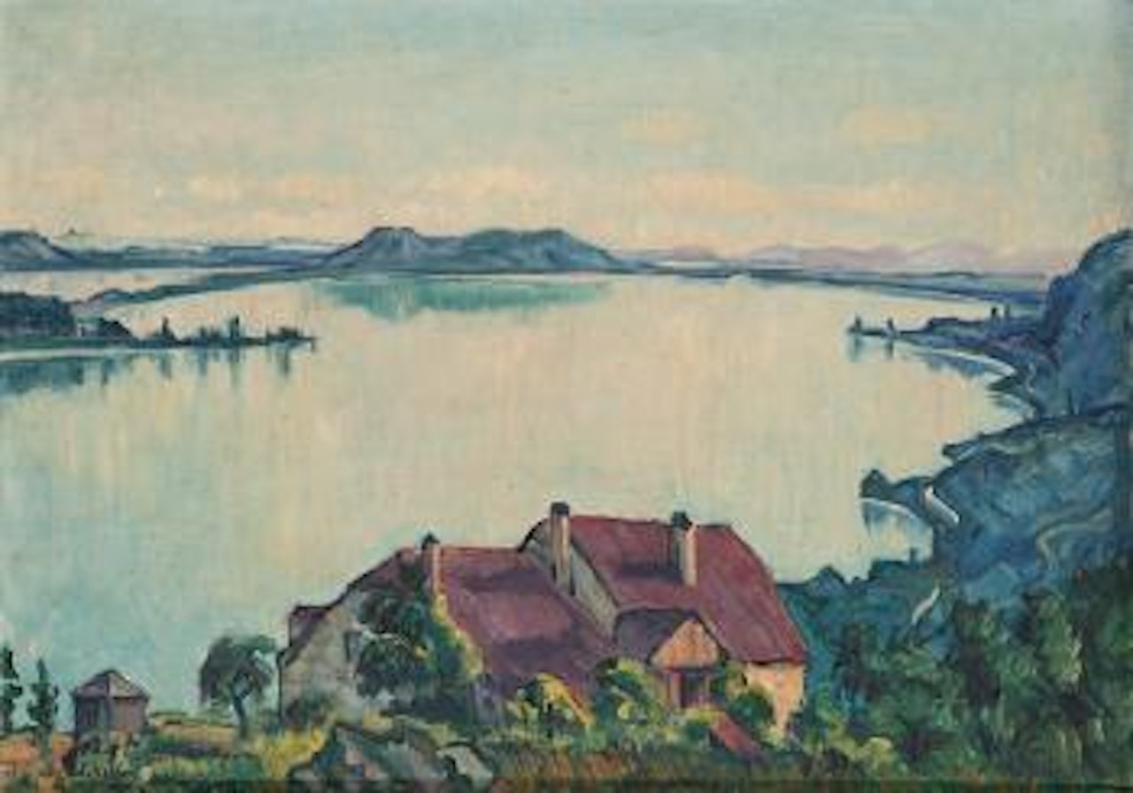 Blick auf den Bielersee und die Petersinsel by Ernst Geiger
