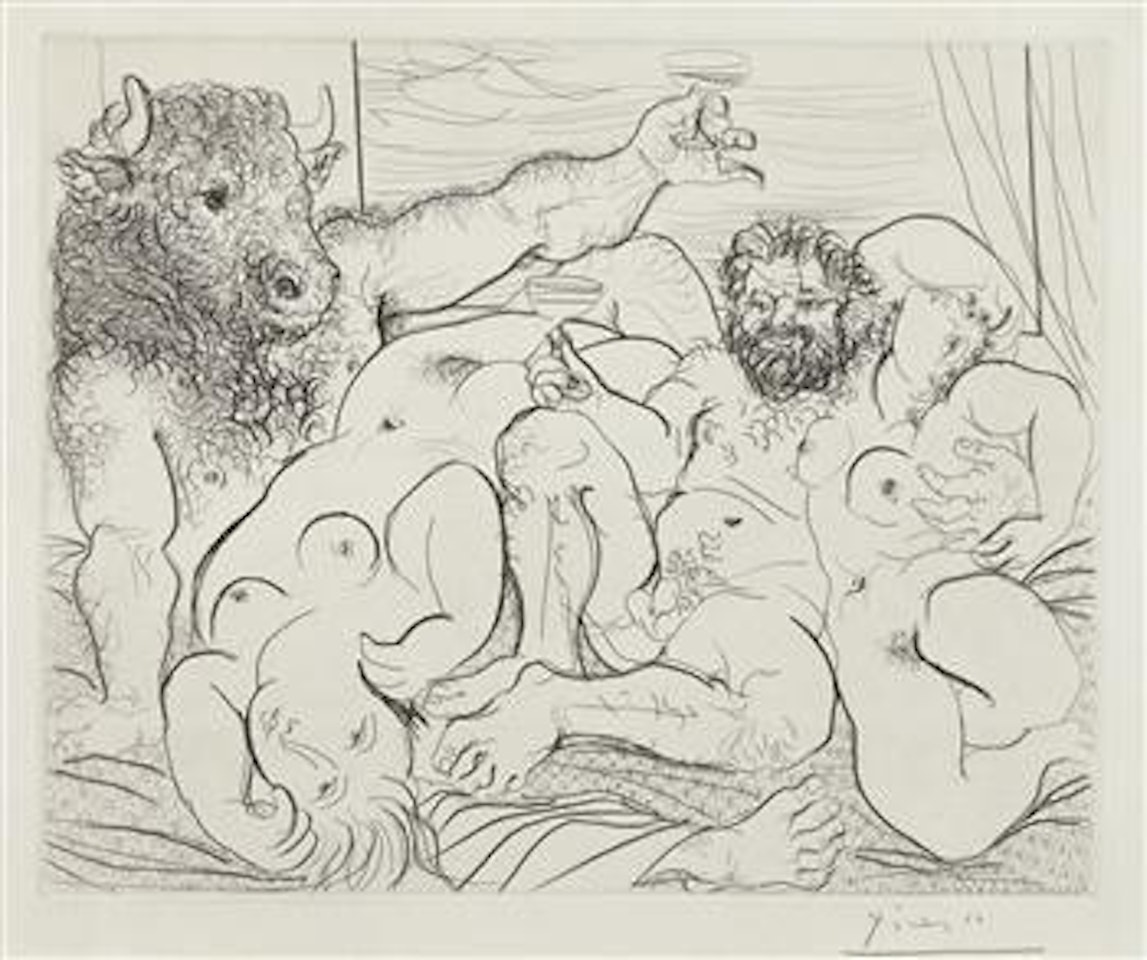 Scene Bacchique au Minotaure, plate 85 from La suite Vollard by Pablo Picasso