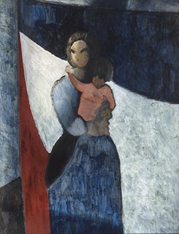 Femme de pêcheur un enfant sur le bras, devant la proue d'un bateau by Léon Spilliaert