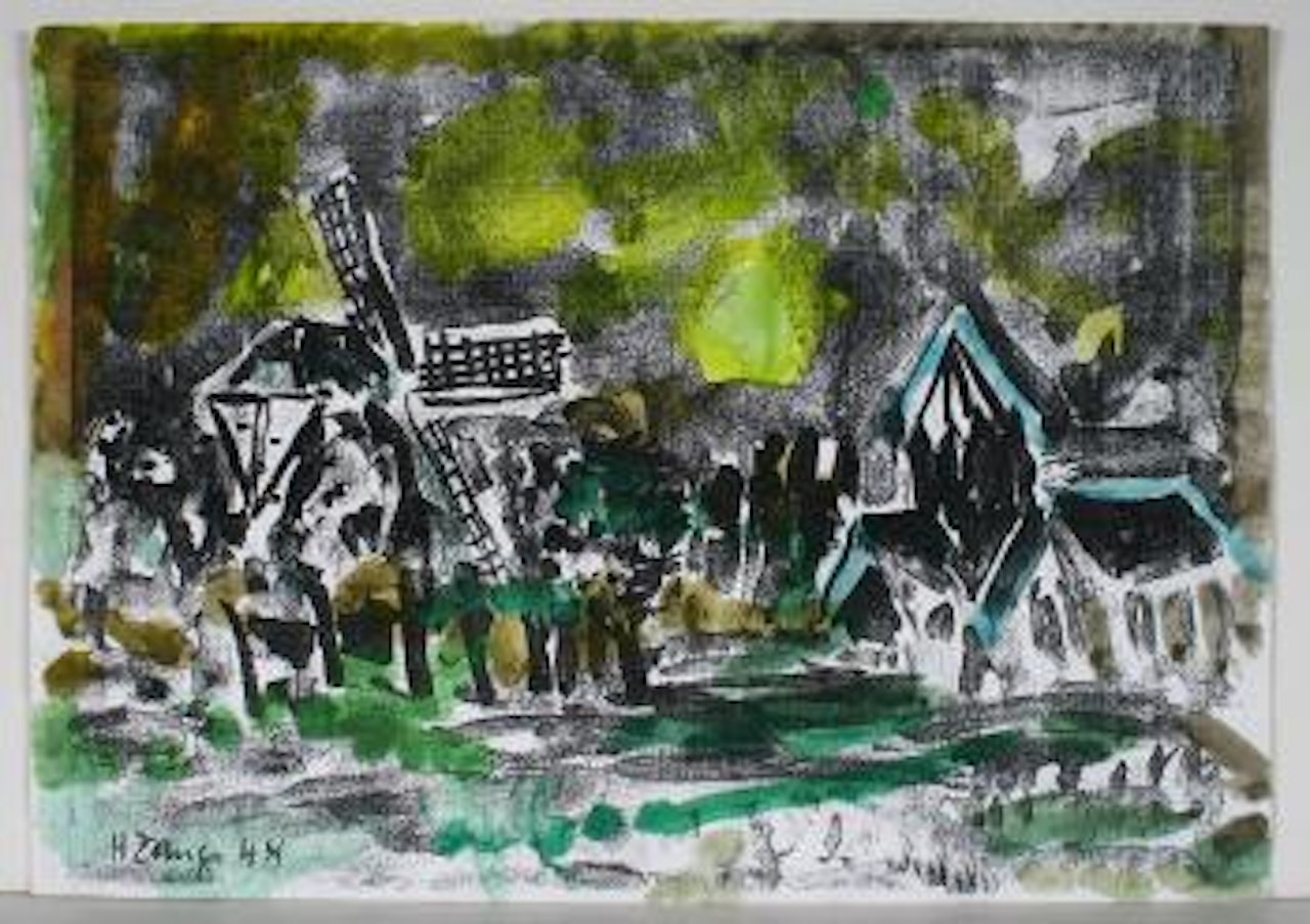 Aquarellierte Fotokopie eines Aquarells des Künstlers auf Velin by Herbert Zangs