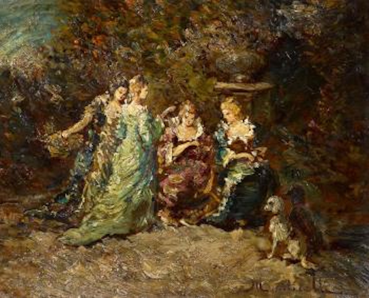Damen im Park by Adolphe Monticelli