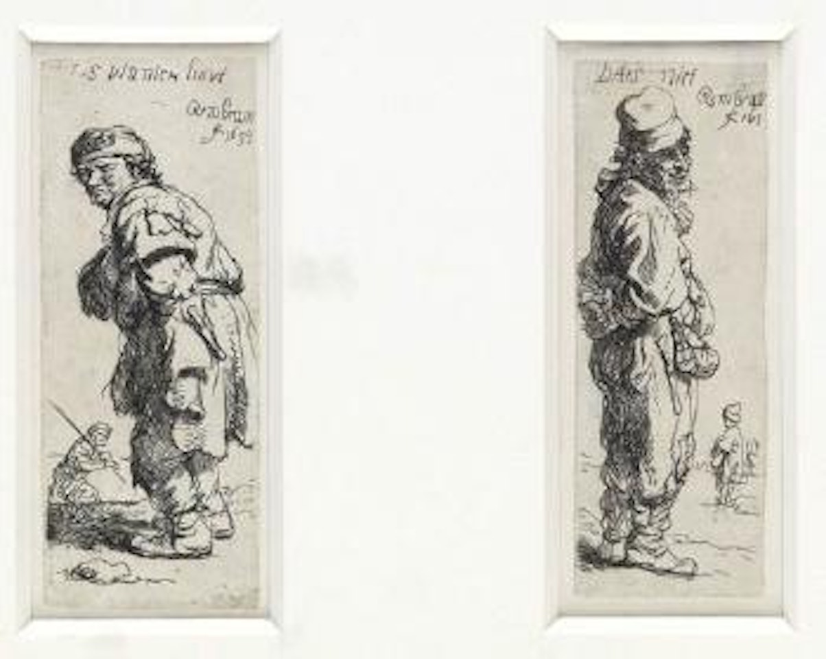 A peasant calling out 'tis vinnich hout'. A peasant replying 'dats niet' by Attributed to Rembrandt Harmensz van Rijn