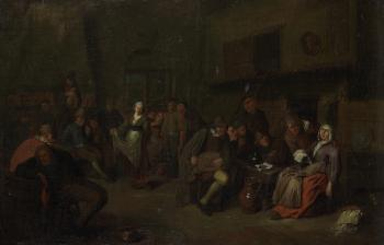 Peasants merrymaking in a tavern interior by Egbert van Heemskerk III