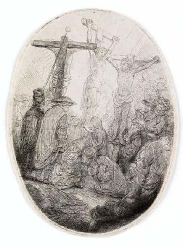 Christ crucified between the two thieves by Attributed to Rembrandt Harmensz van Rijn
