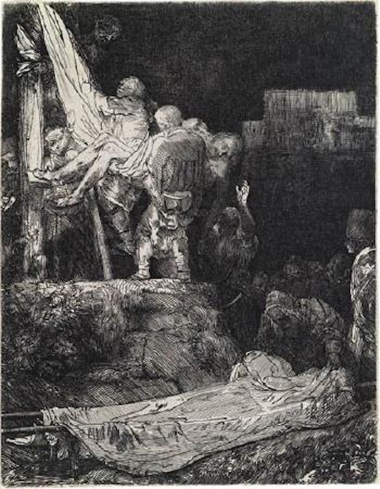 The Descent from the cross by Torchlight by Attributed to Rembrandt Harmensz van Rijn