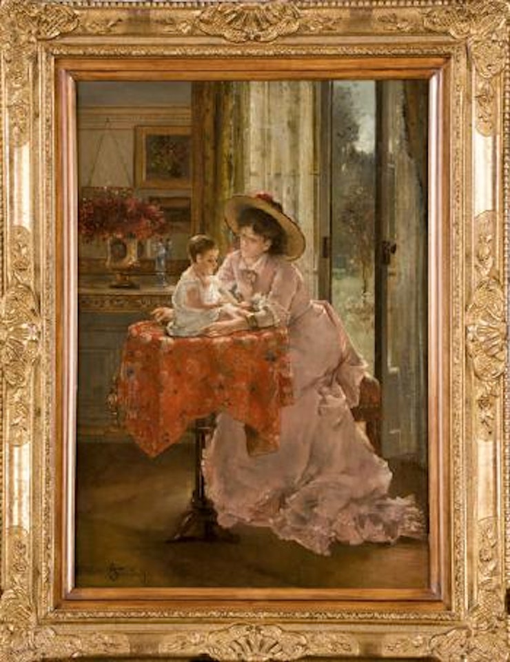 Jeune mère et son enfant dans un intérieur by Alfred Stevens