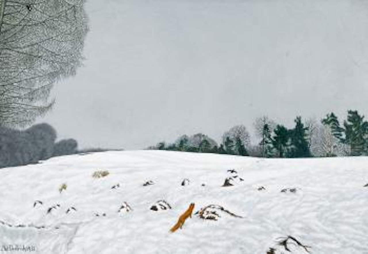 Schneebild mit Fuchs. by Adolf Dietrich
