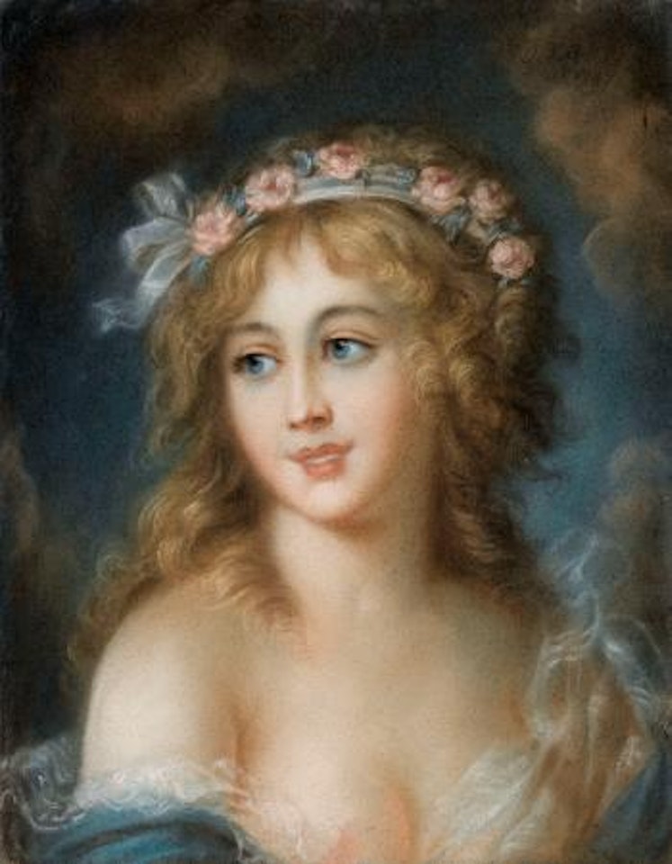 Bildnis einer jungen Frau mit Rosenschmuck im Haar. by Jean-Baptiste Greuze