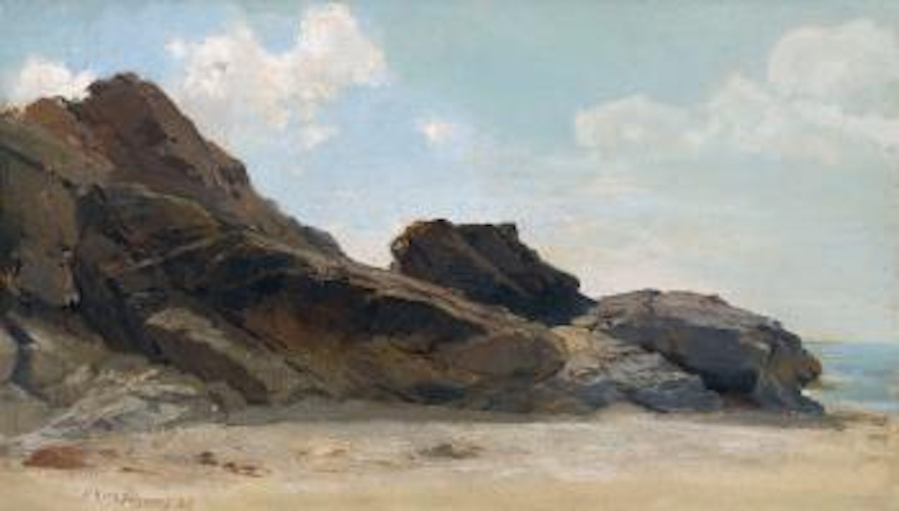 Felsige Strandpartie. by Henri Harpignies