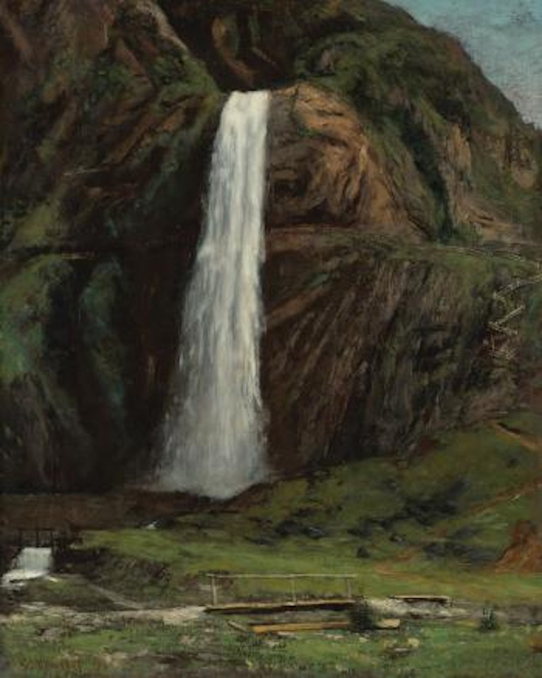 Un Pont Piétonnier Et Une Cascade En Montagne by Gustave Courbet