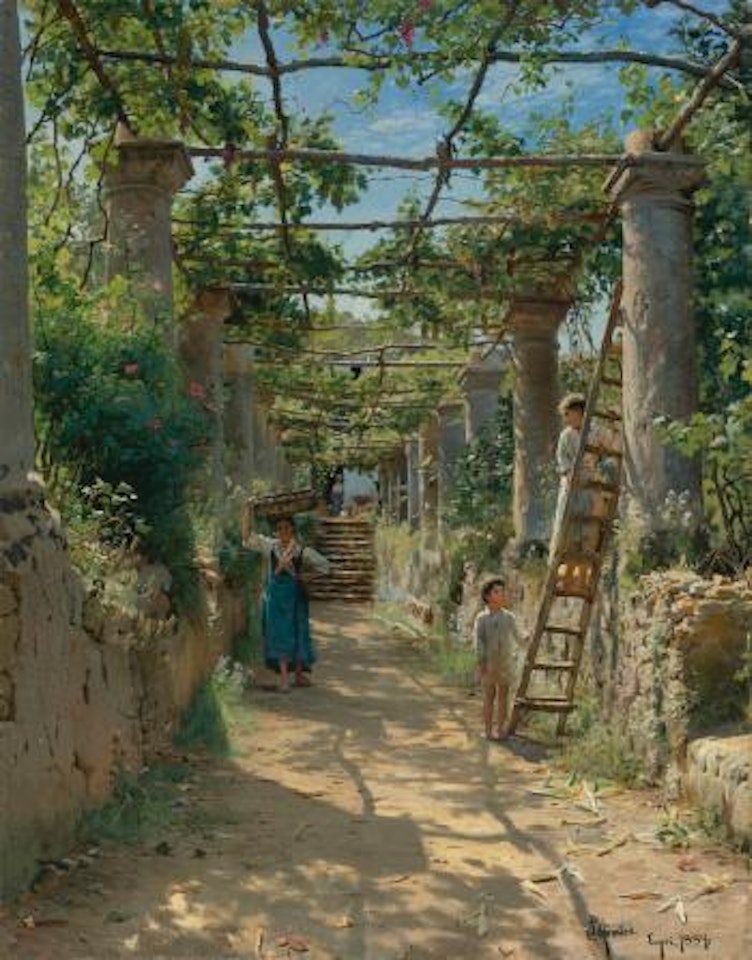 In The Shadow Of An Italian Pergola by Peder Mork Monsted