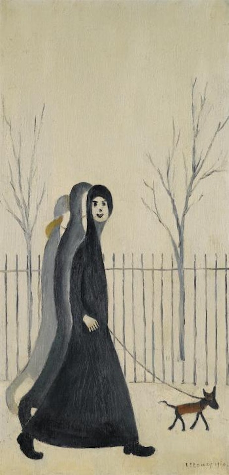 Three Women And a Dog by Laurence Stephen Lowry