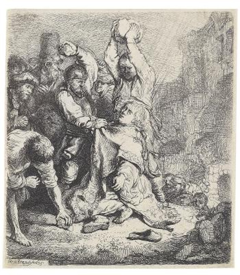 The stoning of Saint Stephen by Attributed to Rembrandt Harmensz van Rijn