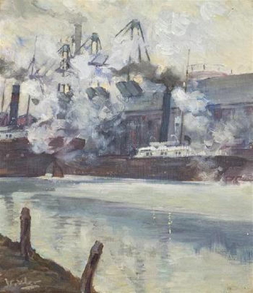 Steam Ships in the City by Walter Ufer