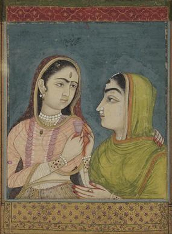 A princess with her companion by Mughal School