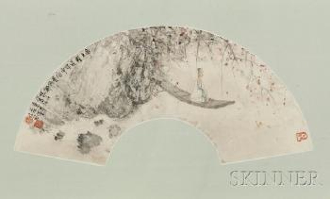 Man in a boat on a river by Fu Baoshi