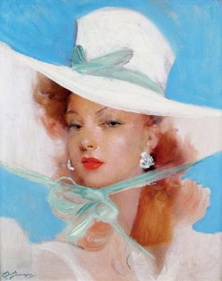 Elégante à la capeline blanche by Jean Gabriel Domergue