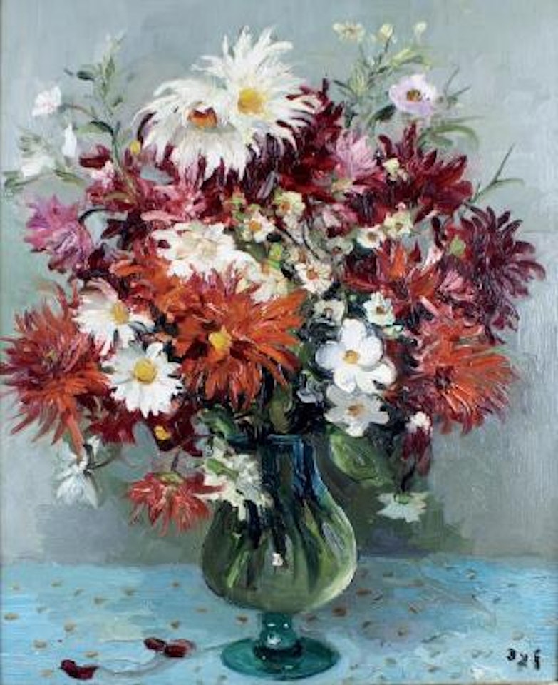 Grand vase de dahlias by Marcel Dyf