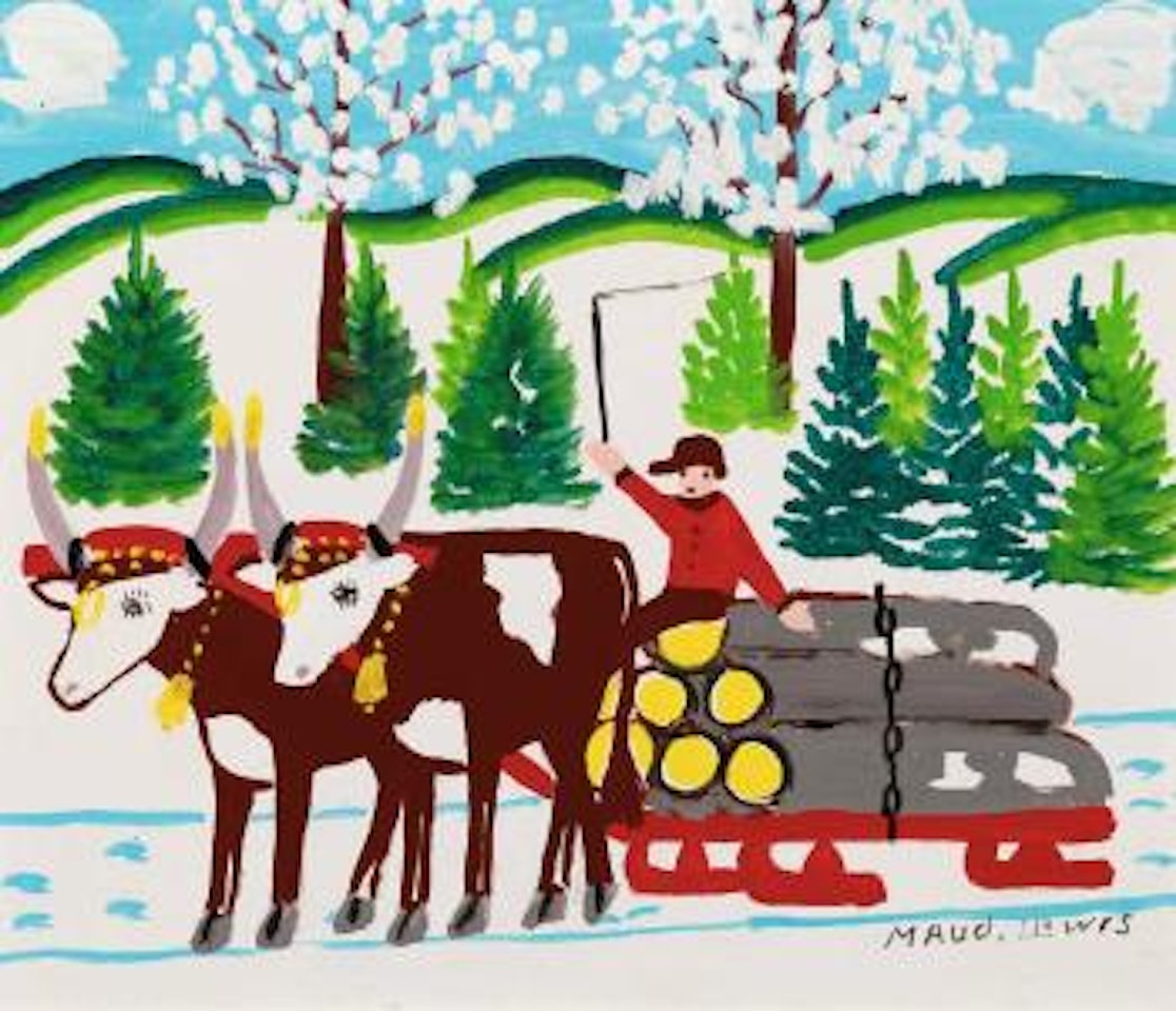 Hauling logs by Maud Lewis
