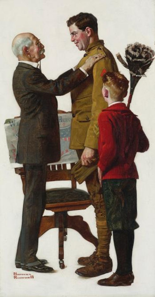 War Hero Job Hunting [Welcome Home Hero] by Norman Rockwell