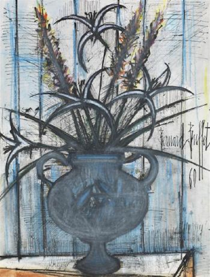 Orchidées dans un vase bleu by Bernard Buffet