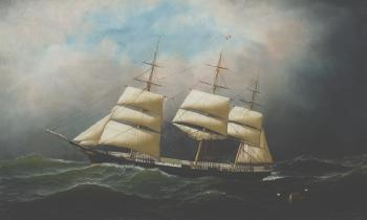 A thre-masted ship ocean bound by Antonio Jacobsen