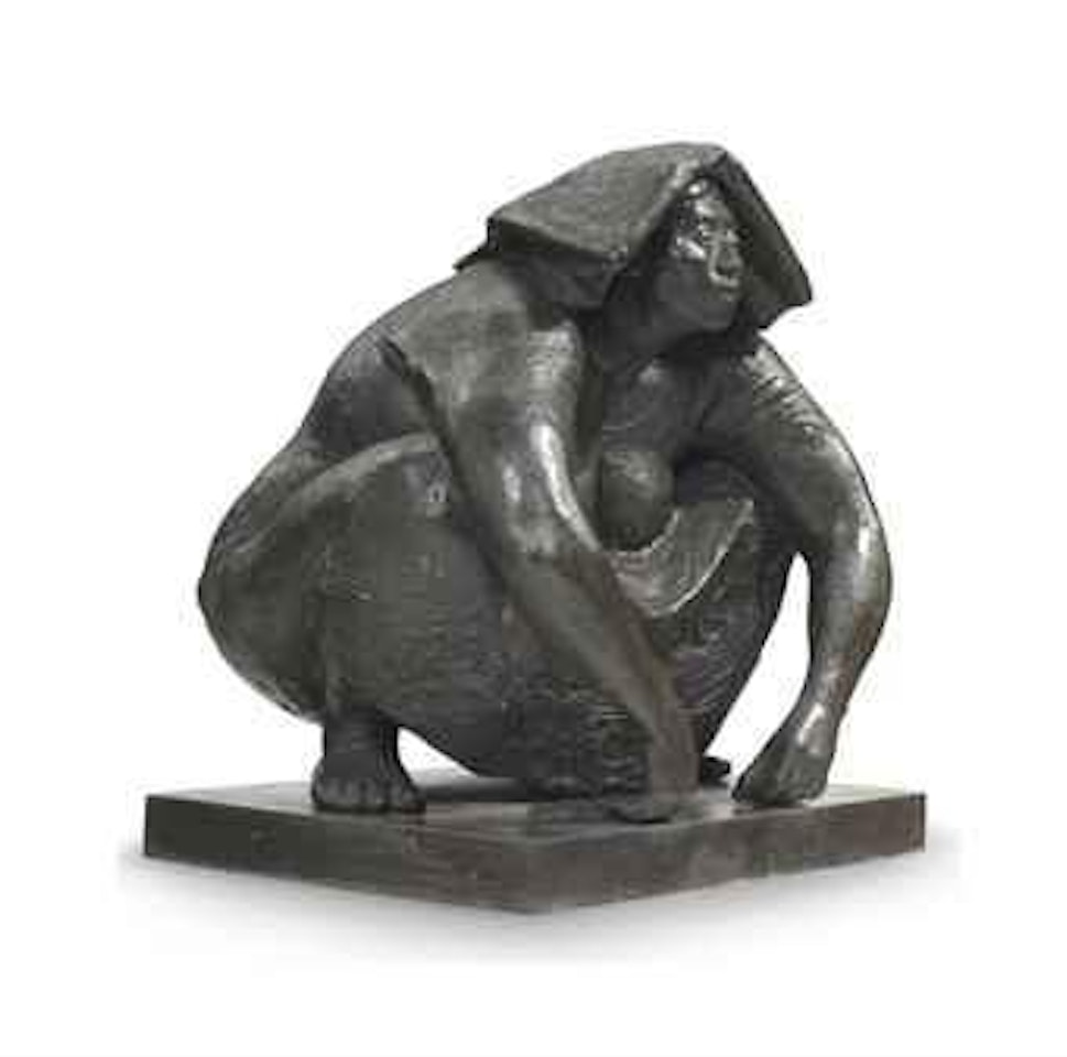 Mujer De Cuclillas Con Tocado by Francisco Zuñiga
