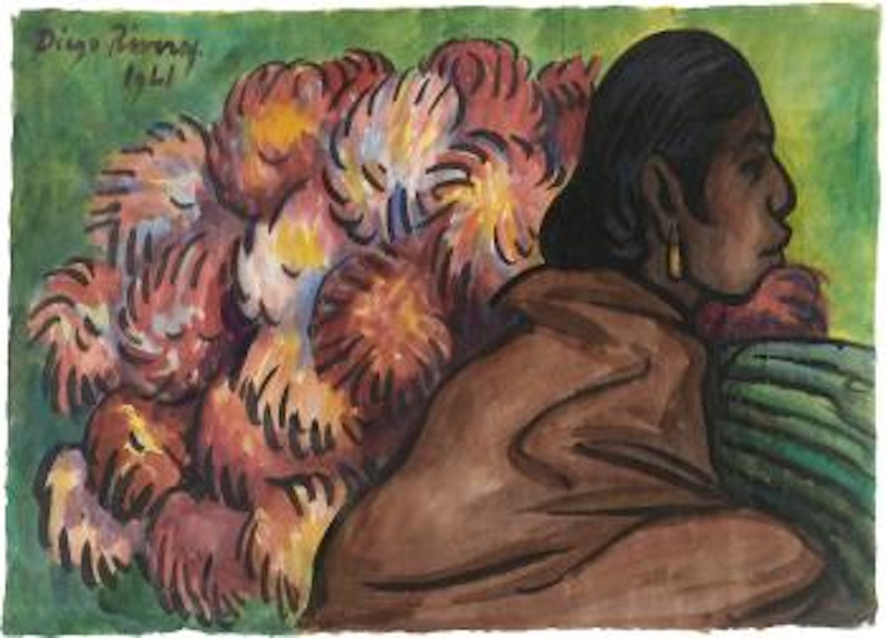 Mujer Con Dalias by Diego Rivera