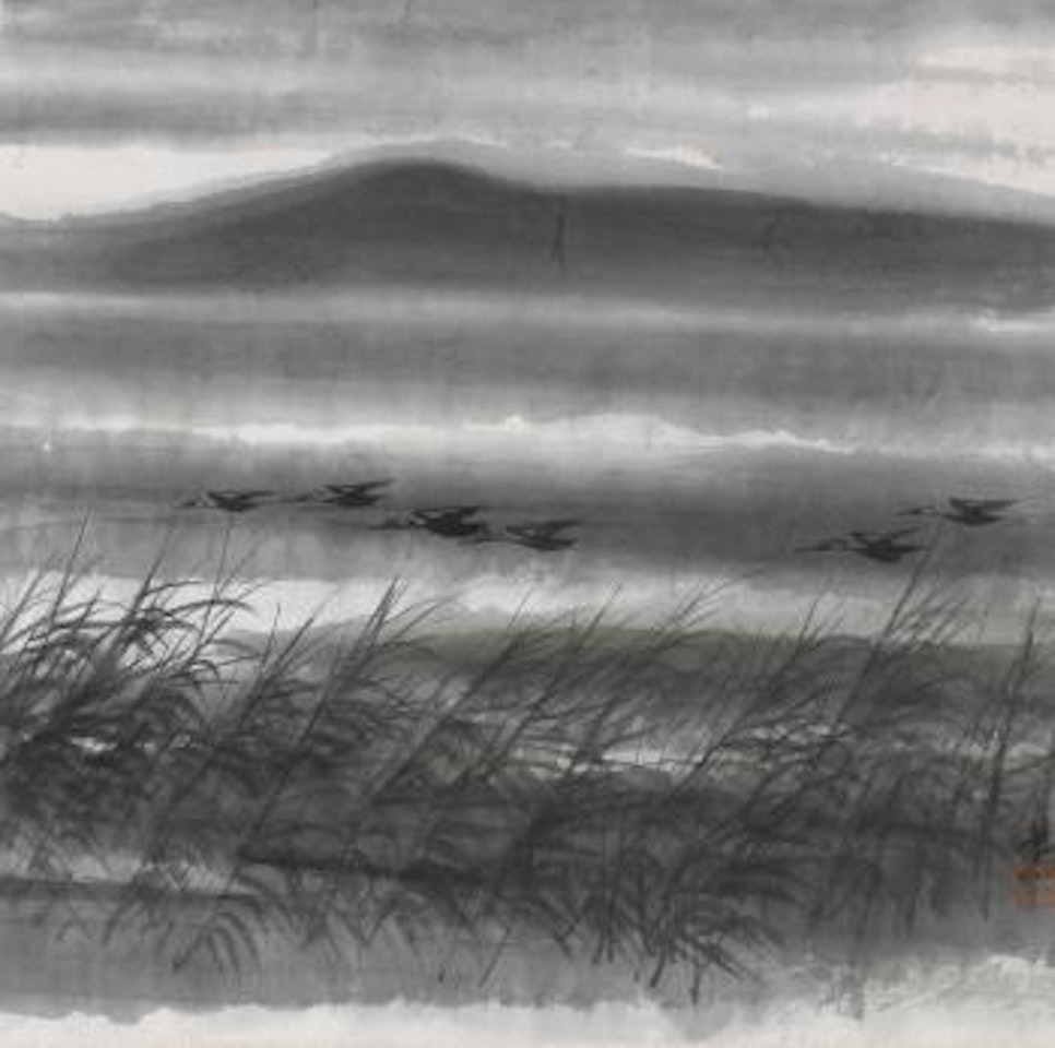 Birds in a landscape by Lin Fengmian