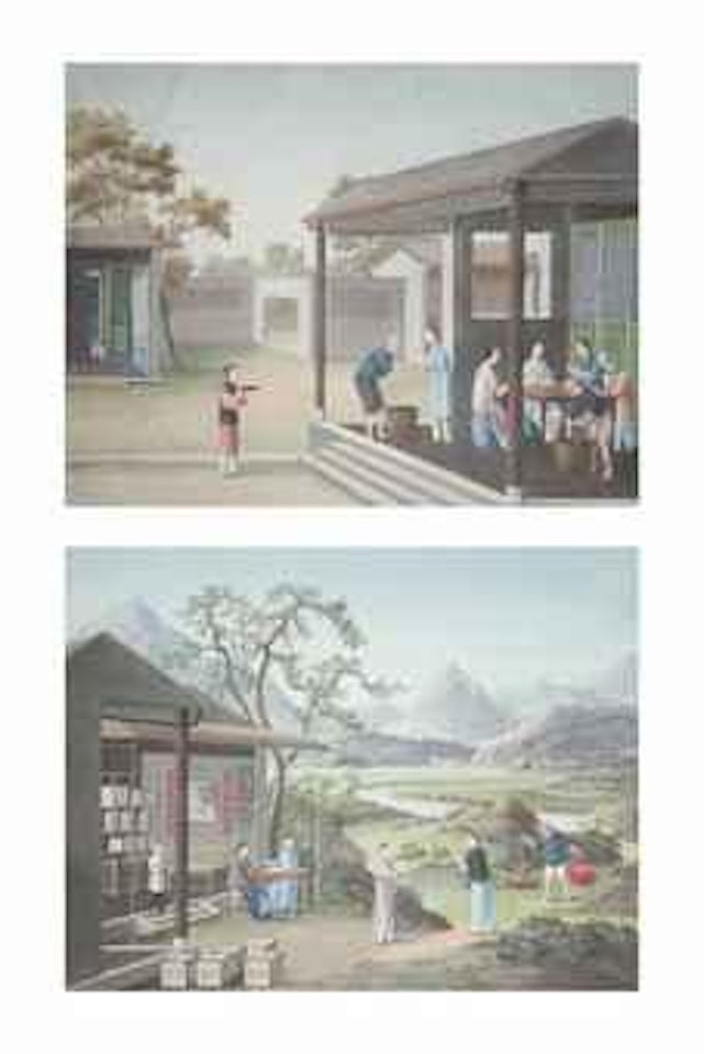 Two Paintings Illustrating the Processing of Tea by Chinese School