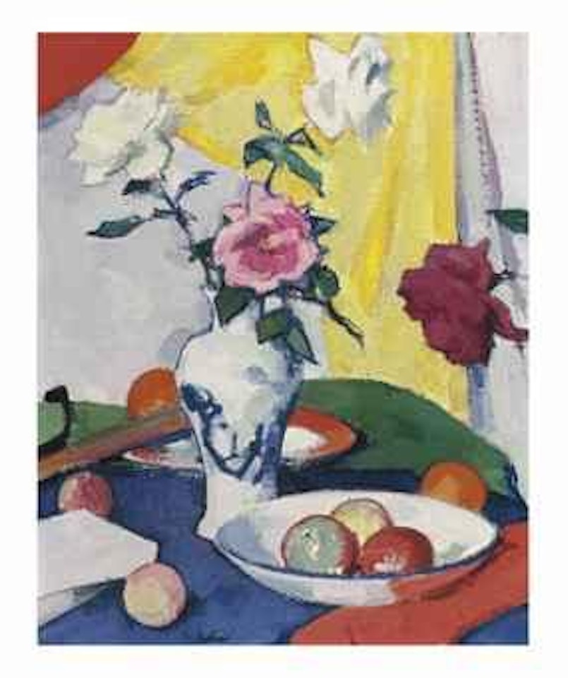 Still Life with Roses, yellow background by Samuel John Peploe