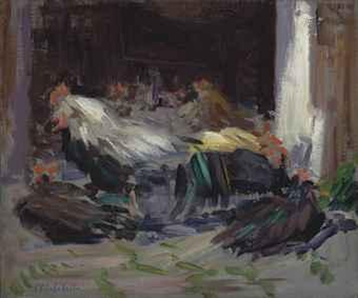 Cockerel and Hens in a Barn by Francis Campbell Boileau Cadell
