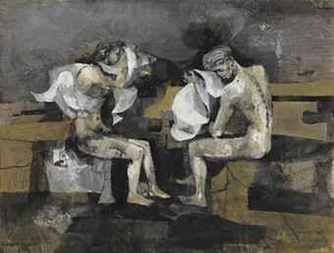 Seated bathers on the shore by Keith Vaughan
