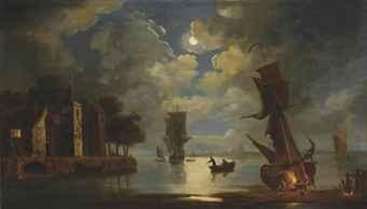 Departing from the anchorage under the cover of darkness by Francis Swaine