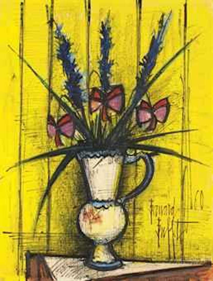 Fleurs, papillons dans un vase by Bernard Buffet