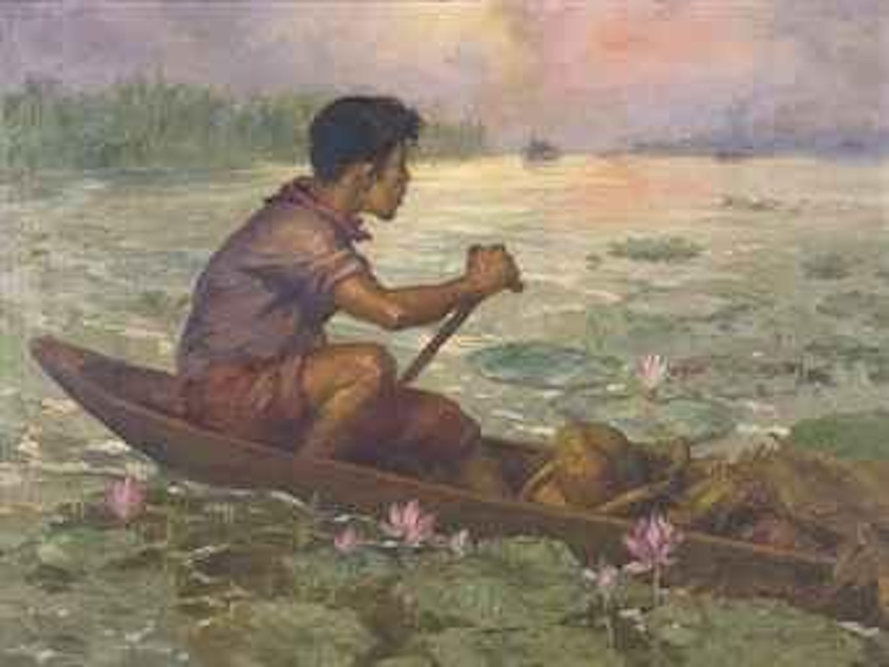 Elias And Ibarra on Pasig River by Fernando Amorsolo