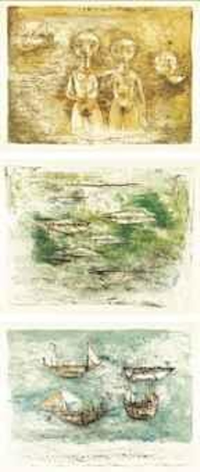 Les poissons (The Fish); Voiles a la mer (Sailing-ships at Sea); & Les grandes baigneuses (The Big Bathing Women) by Zao Wou-Ki