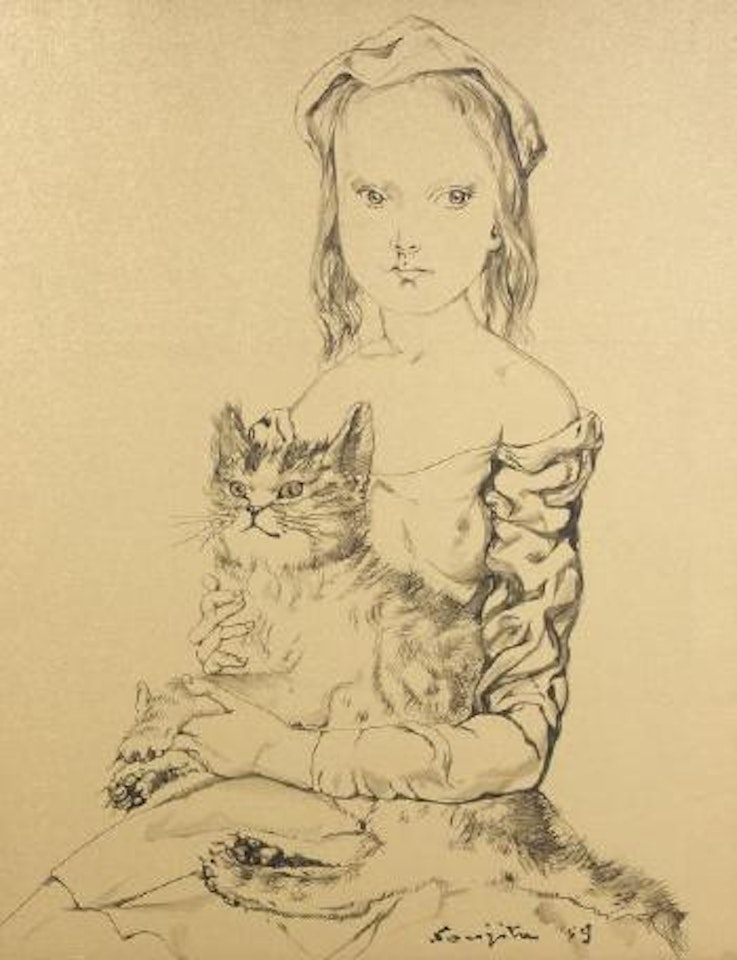 Jeune fille au chat by Leonard Tsuguharu Foujita