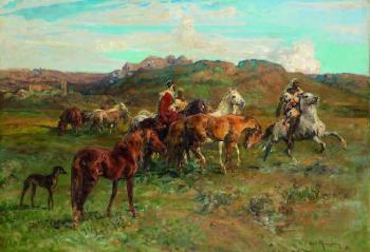 Cavaliers marocains et chevaux sauvages by Henri Émilien Rousseau