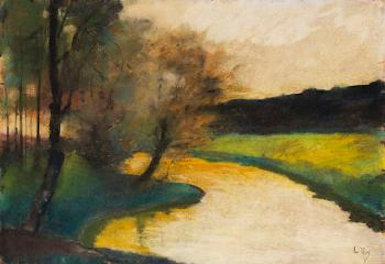 Herbstliche Bachlandschaft im Abendlicht by Lesser Ury