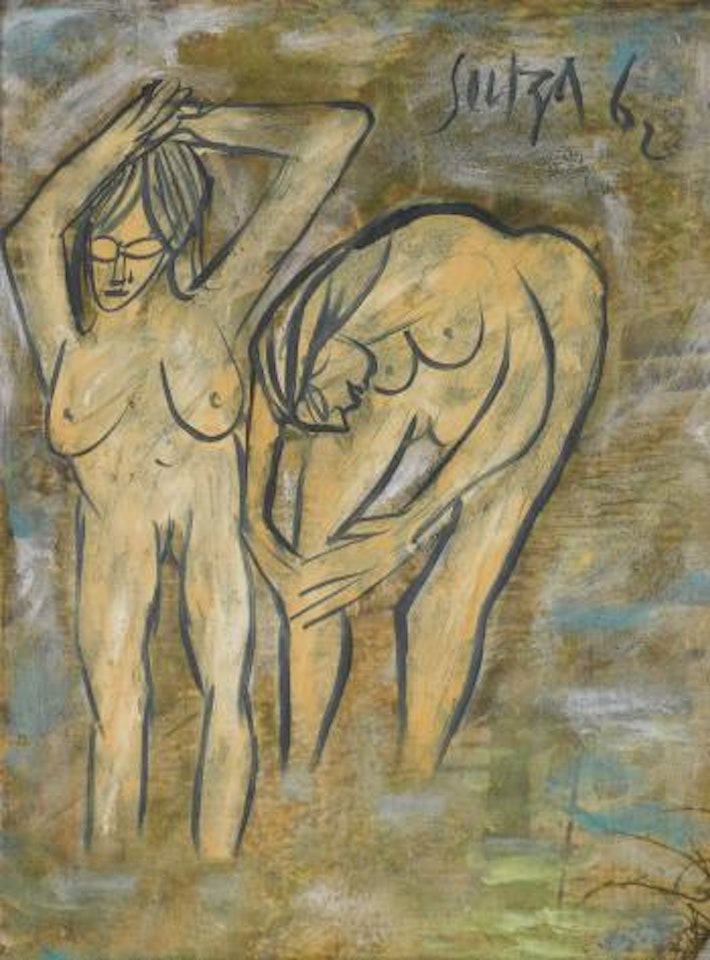 2 Girls Bathing by Francis Newton Souza