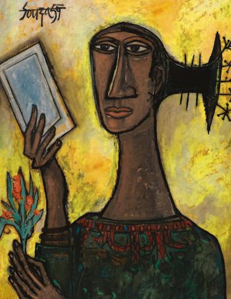 Woman With Mirror And Flowers by Francis Newton Souza