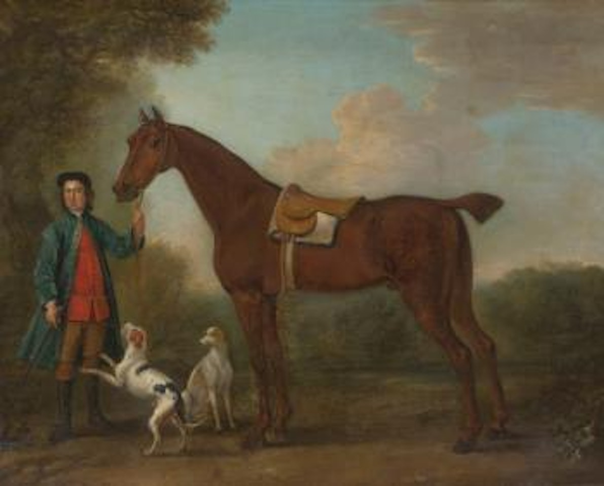 A Groom And Horse In a Landscape With Two Hounds by John Wootton