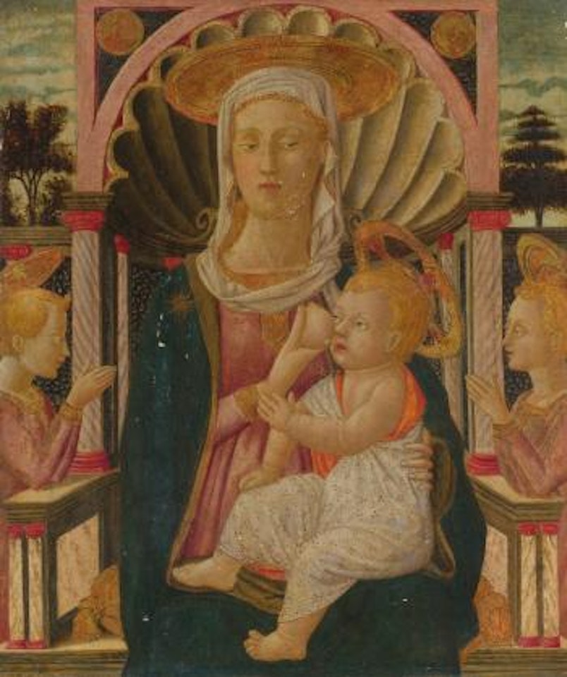 Madonna And Child Enthroned With Two Angels by Giovanni Di Ser Giovanni Guidi
