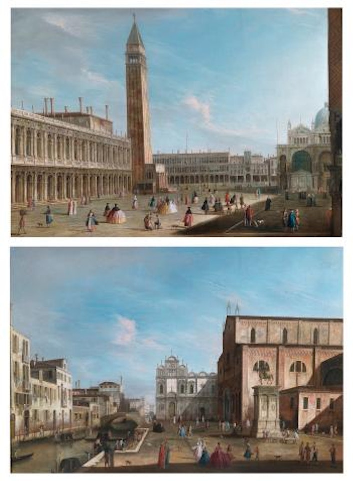 Venice, View Of The Piazzetta Looking North; Venice, View Of The Campo Santi Giovanni e Paolo With The West End Of The Church And The Scuola Di San Marco by Apollonio Domenichini