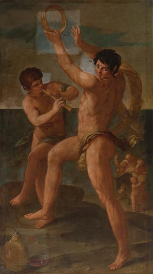 Two Fauns In a Bacchic Dance, The Drunken Silenus In The Background: a Fragment by Guido Reni